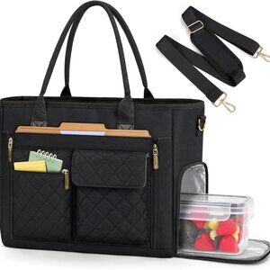 Teacher Tote Bag with Insulated Lunch Compartment 15.6 inch Laptop Bag for Women